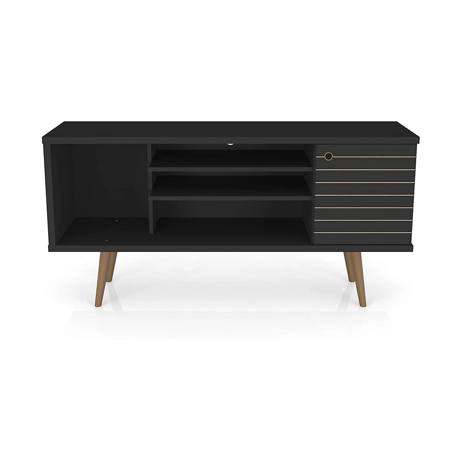 Manhattan Comfort Liberty 53 Inch Mid Century Modern TV Stand Table, Black