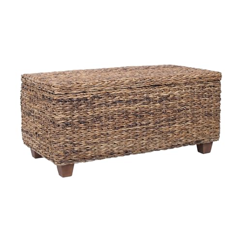 East at Main Woven Rattan Storage Coastal Coffee Table - Handwoven Natural Brown Rattan, Hidden Storage, Solid Wood Frame, 37x20x18 Inches (Natural)