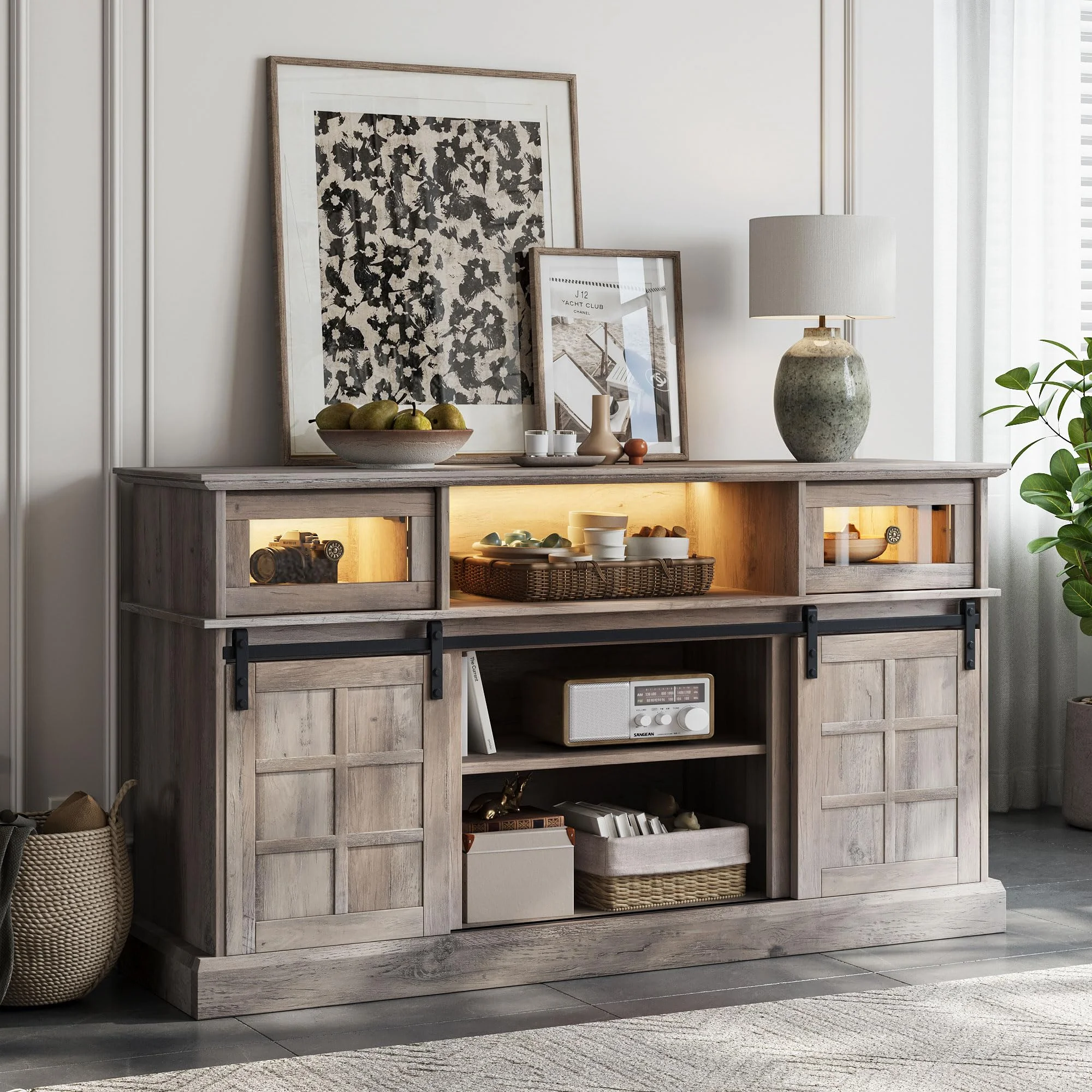 LGHM TV Stand, LED Light Entertainment Center for TVs Up to 65