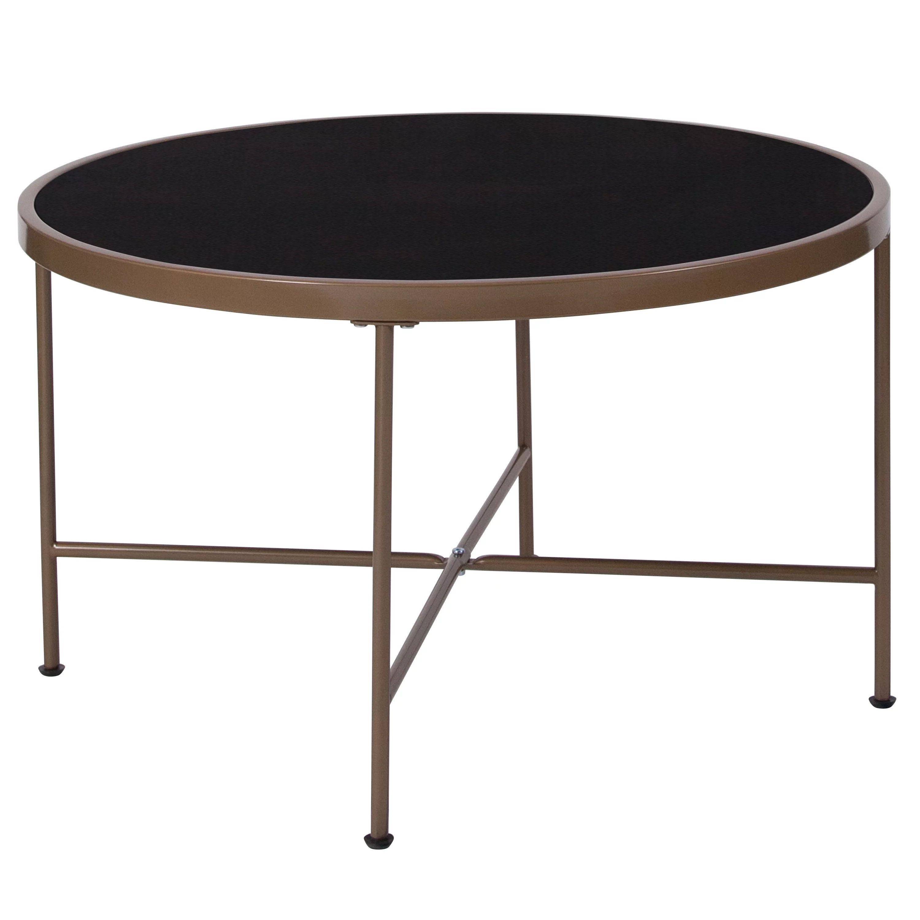 Merrick Lane Tempered Glass Coffee Table in Black with Matte Gold Round Metal Frame