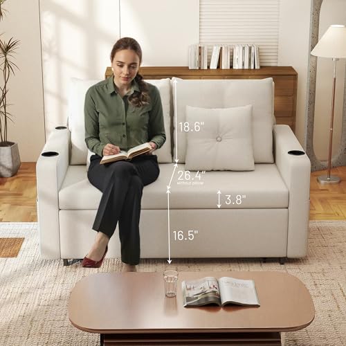 3 in 1 Pull Out Couch, 56 Inch Convertible Sleeper Sofa Bed, Loveseat Sofa with Cup Holders, USB, Sofa Couches for Living Room, Bedroom, Apartment, Grey