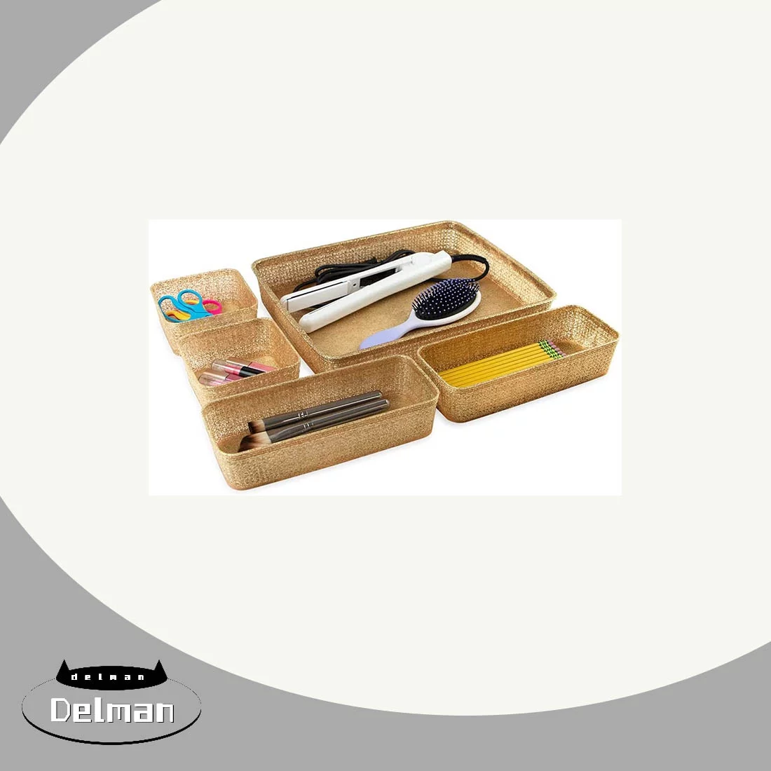 Multi-Functional Home Storage, Desk, Office, Bathroom, Bedroom, Closet, Playroom, Drawers & Shelves (5-Piece, Gold)