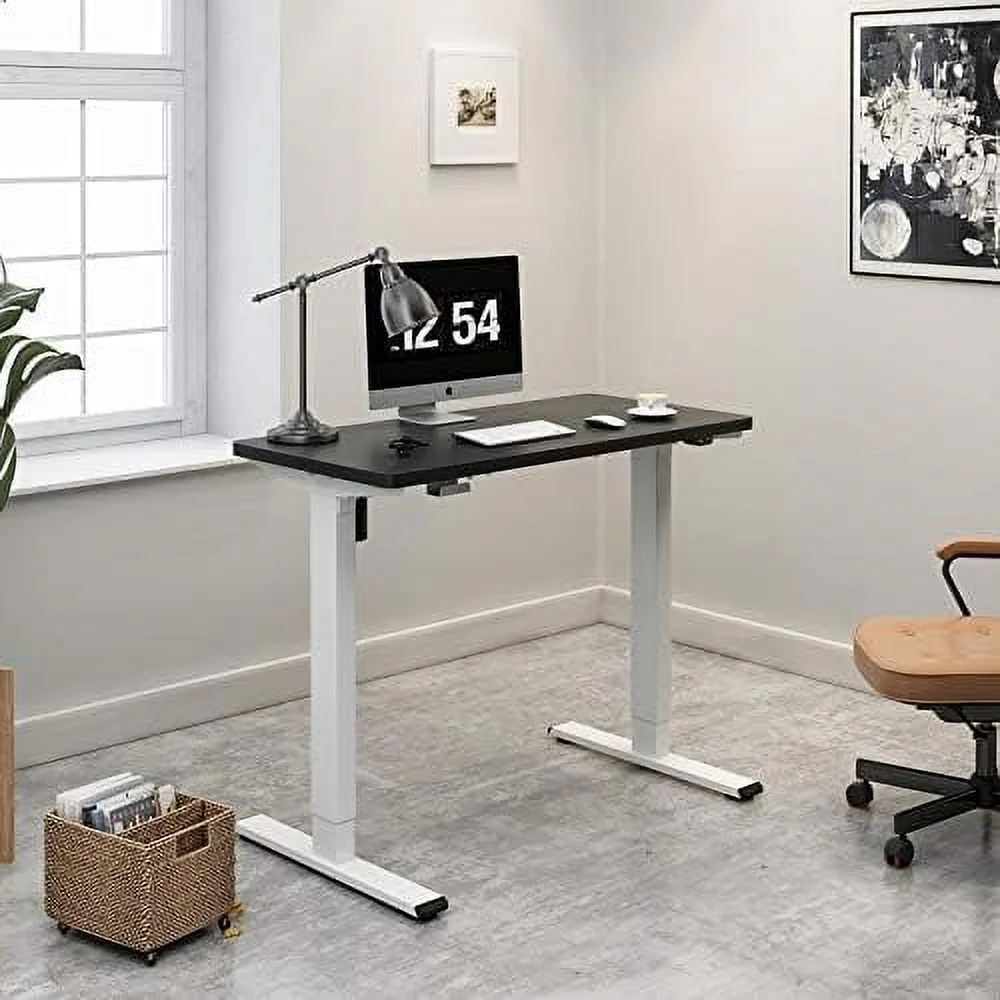 HJZBNONE Adjustable Height Desk 40 x 24 Inches Whole Piece Desktop Small Standing Desk for Small Space Electric Sit Stand Home Office Table (White Frame + White Desktop)