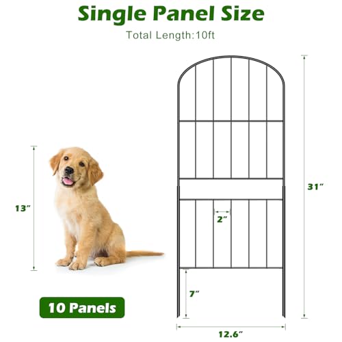 mapleway 31in(H) 10 Pack Garden Fence, 10ft(L) Dog Fence Outdoor for Yard, Decorative Garden Fencing Metal Panels Borders Stakes Animal Barrier for Yard Backyard, Arched
