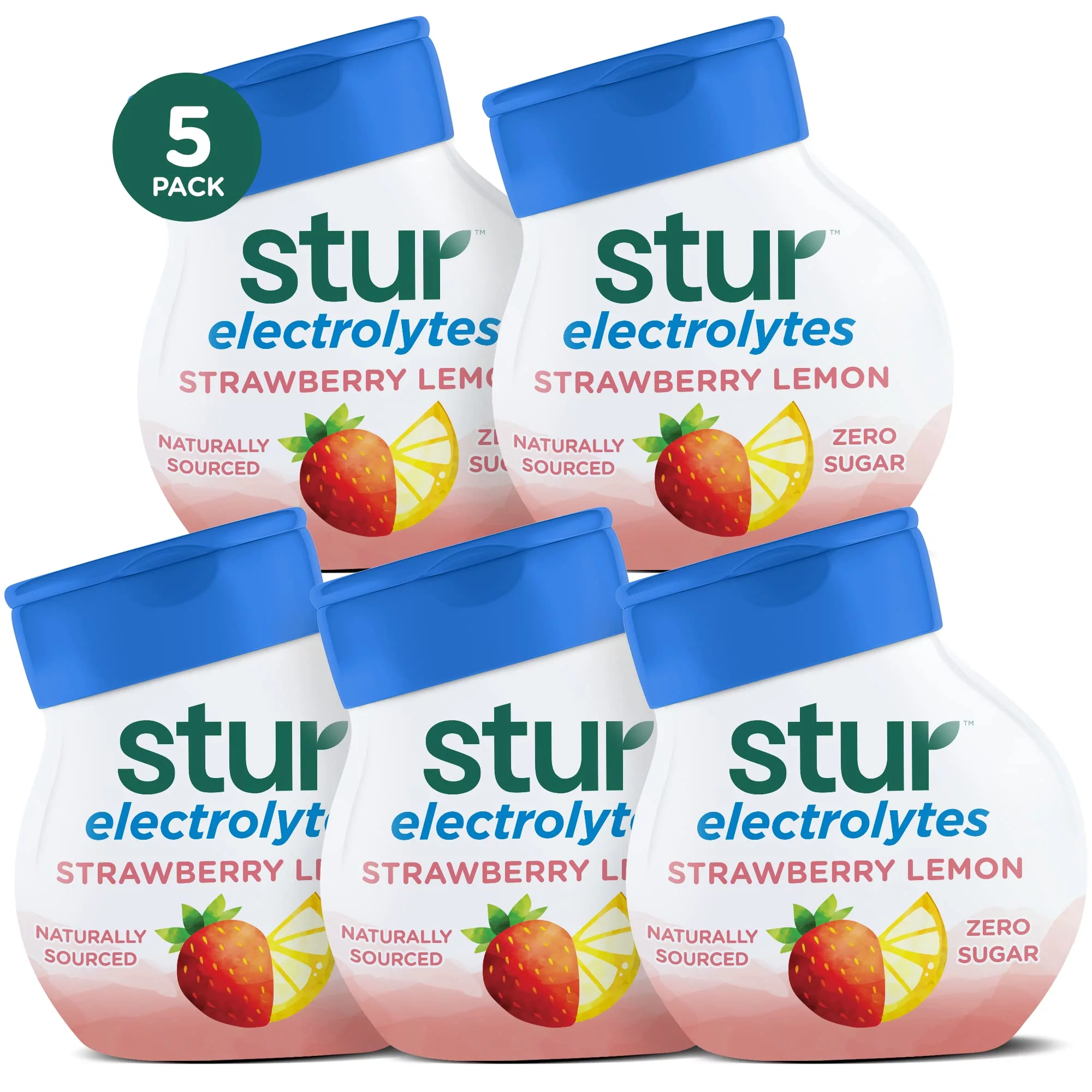 Stur Electrolyte Water Enhancer | Strawberry Lemon | Sweetened With Stevia | High In Vitamin C & Antioxidants | Sugar Free | Zero Calories | Keto | Vegan | 5 Bottles, Makes 120 Drinks