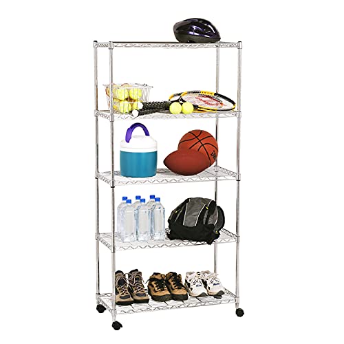 Seville Classics Solid Steel Wire Shelving Storage Unit Adjustable Shelves Organizer Rack, for Home, Kitchen, Office, Garage, Bedroom, Closet, Black, 5-Tier, 30