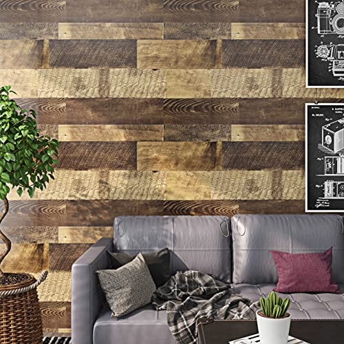 Livelynine 15.8x394 Wood Floor Contact Paper Waterproof Peel and Stick Wood Adhesive Paper for Furniture Desk Table Kitchen Countertop Covers Stick on Accent Wall Panels Rustic Vinyl Flooring Roll