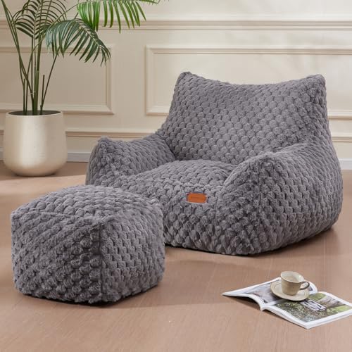 Big Bean Bag Chairs for Adults Cozy Giant Bean Bag Sofa Chair, Gaming Bean Bag Chairs with Foot Rest, Lounge Comfy Chair Indoor for Bedroom, Living Room