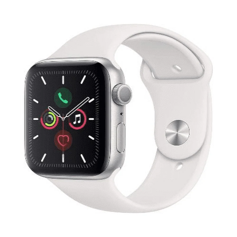 Restored Apple Watch Gen 5 Series 5 Cell 44mm Silver Aluminum - White Sport Band MWVY2LL/A (Refurbished)
