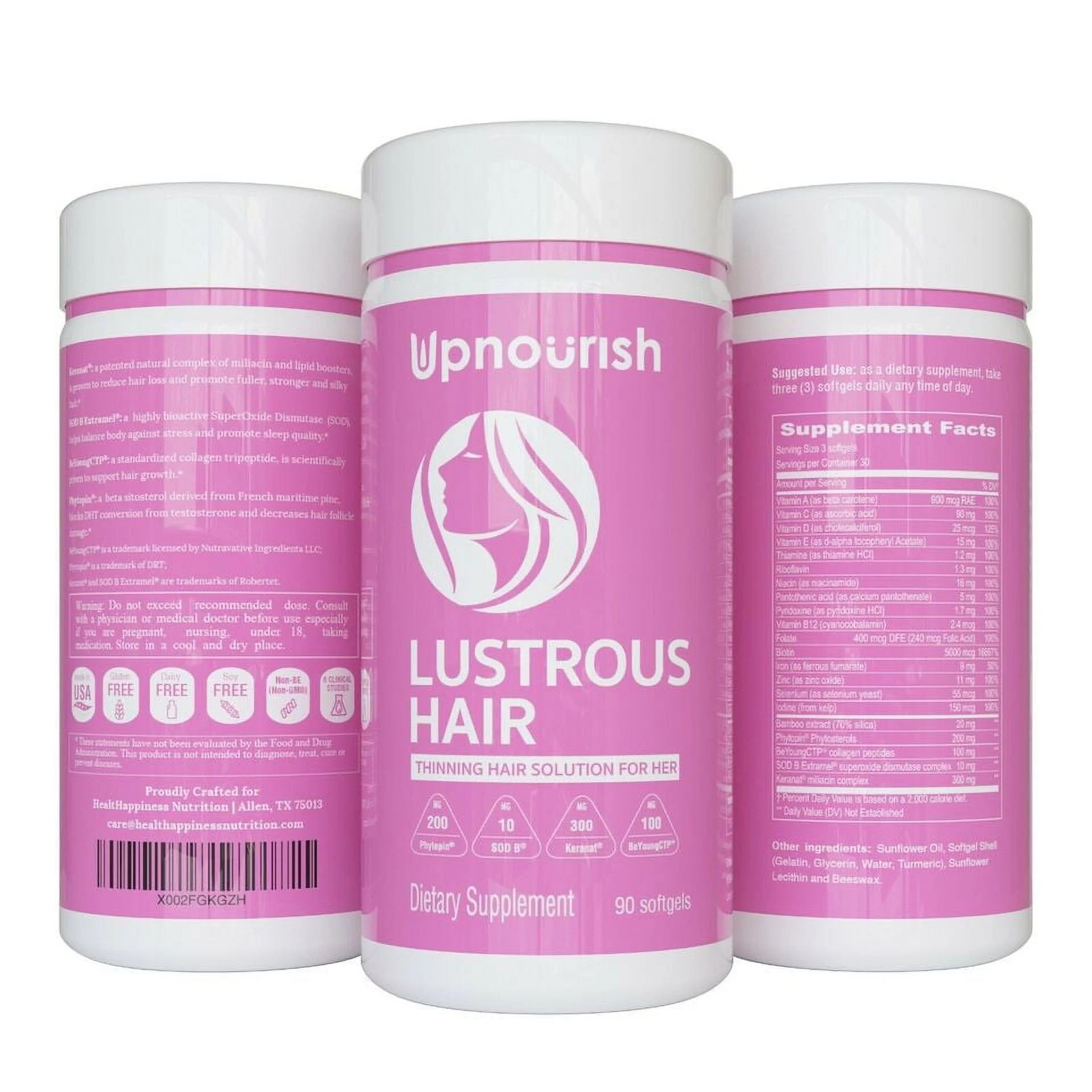 UpNourish Lustrous Hair Growth Vitamins for Women DHT Blocker for hair loss and thinning Hair 90 Softgel