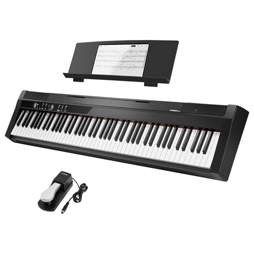 STRICH Digital Piano 88 Key Full Size Weighted Keyboard, Hammer-Action Portable Electric Piano For Beginner Adults, Bundle With Sustain Pedal, Piano Stickers, Music Rest, Black, SDP-P7