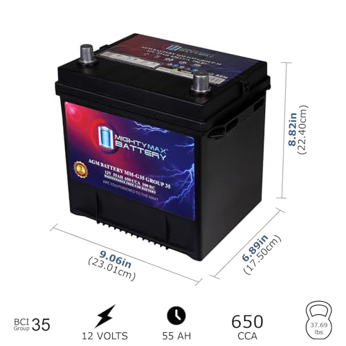Mighty Max Battery MM-G35 Group Size 35 12V, 55Ah, 100RC, AGM, 650 CCA, Replacement Battery Compatible with Honda CR-V 14-16