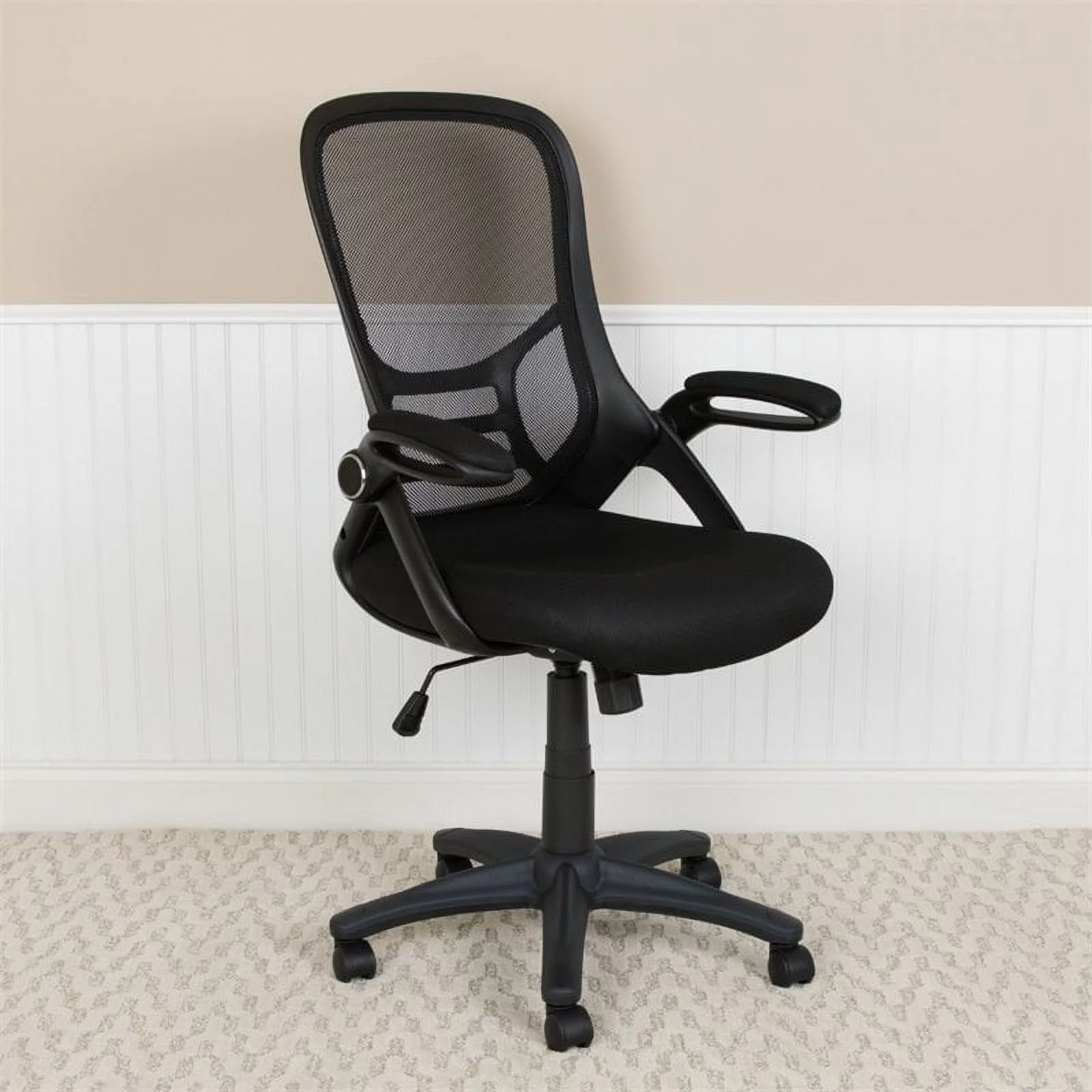 Flash Furniture High Back Black Mesh Ergonomic Swivel Office Chair with Black Frame and Flip-up Arms