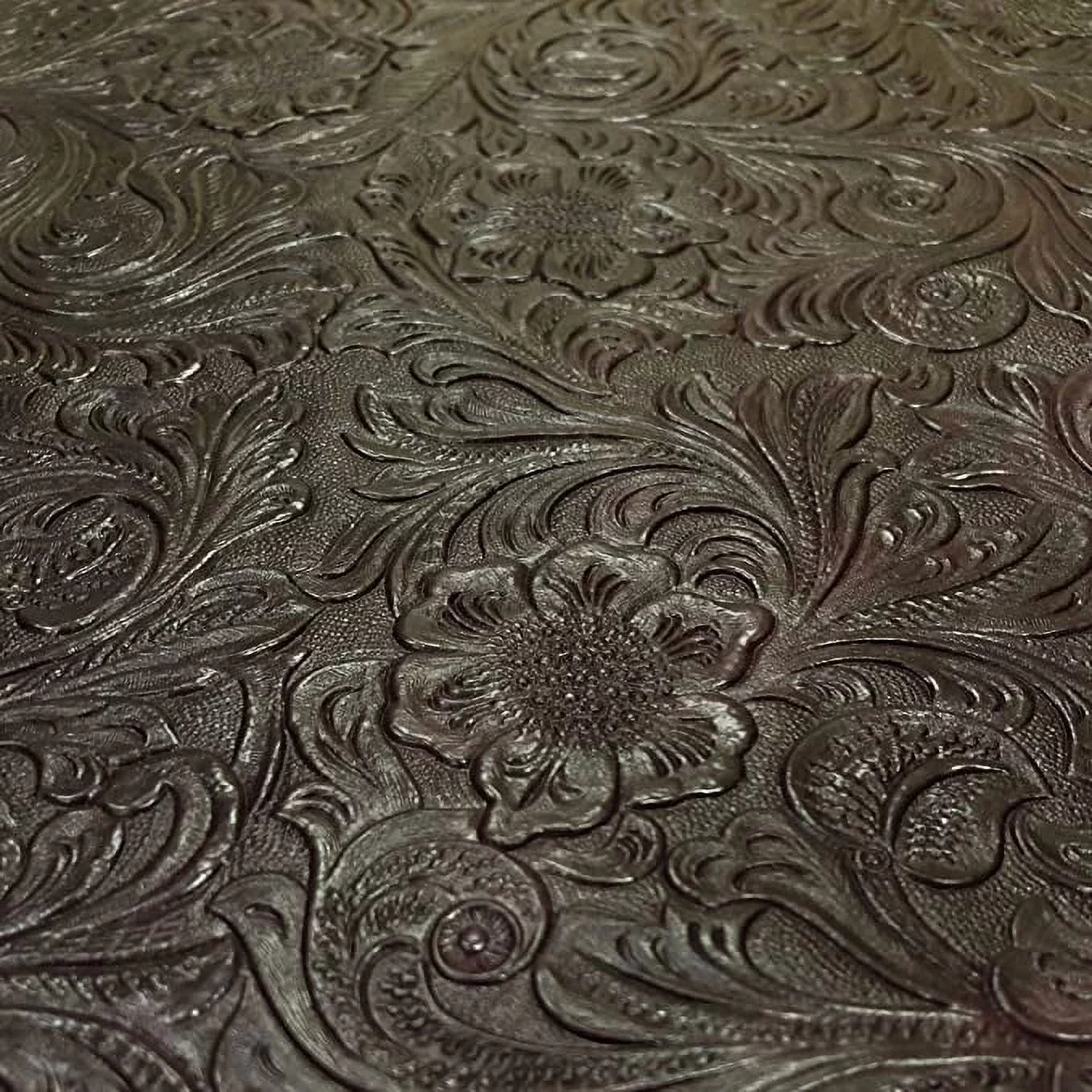 Tooled Faux Leather Western Cowboy, Floral Embossed Vinyl, Craft DIY and Upholstery Pleather Fabric - Cut By The Yard (Burgundy)