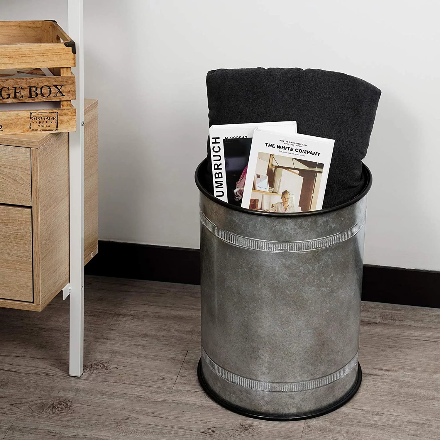 Sunmthink 2 Piece Rustic End Table, Storage Side Table, Stool Ottoman Seat with Round Wood Lid