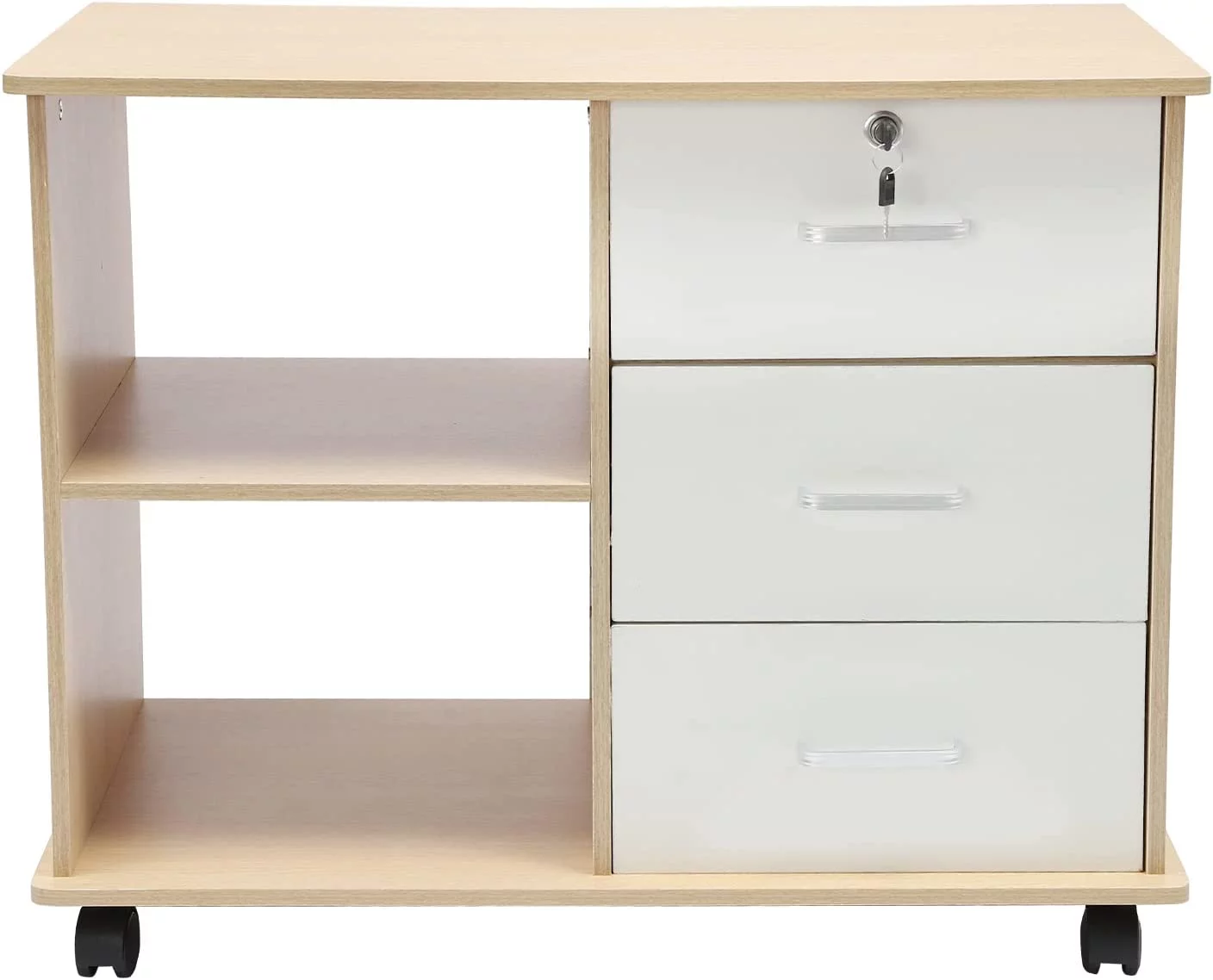 MIDUO Mobile Lateral Filing Cabinet Rolling Printer Stand with Open Storage Shelves for Home Office