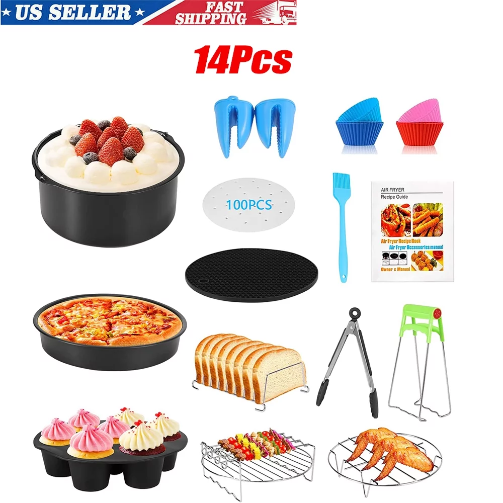 SHANNA BBQ Tools Air Fryer Accessories with Storage Bag and Gift Bag for All Air Fryers, 3.7QT - 6.8QT, (14Pcs)