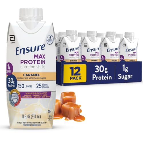 Ensure Max Protein Shake | French Vanilla | Ready to Drink | 30g Protein for Muscle Health | 1g Sugar, 4g Fiber | 11 fl oz, 12 Pack