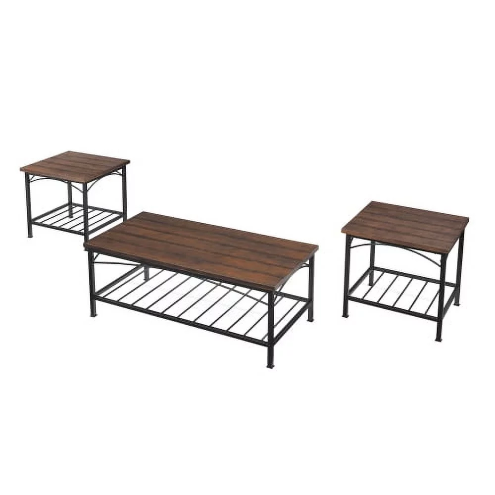 Coffee Table Set of 3, Cocktail Table with Open Storage Shelf for Home Office, Rustic Brown