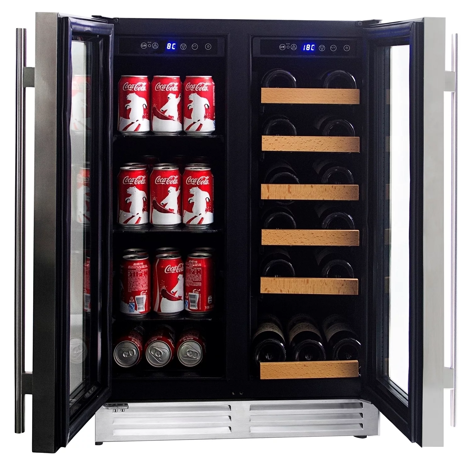 Koolatron 18 Bottles and 56 Cans Built-In Under-Counter 24 Inch Dual Zone Wine Cooler and Beverage Fridge