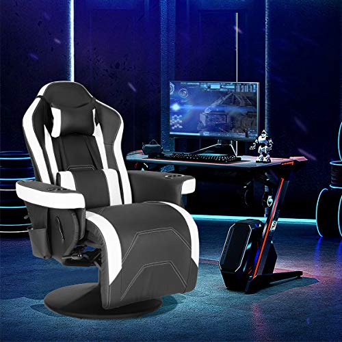 Modern-Depo Gaming Recliner Chair with Speakers, Massage, High Back, Cupholder, Headrest, Lumbar Support, Ergonomic Video Computer Chair with Adjustable Backrest and Footrest, Black Blue