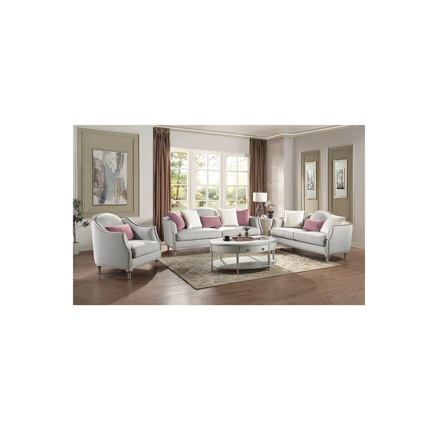 ACME Furniture Kasa Contemporary Fabric Chair with Accent Pillow in Beige