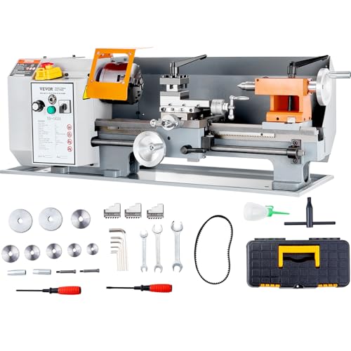VEVOR Metal Lathe Machine, 7'' x 13.78'', Precision Benchtop Power Metal Lathe, 0-2200 RPM Continuously Variable Speed, 500W Brush Motor Metal Gears, with Tool Box for Processing Precision Parts