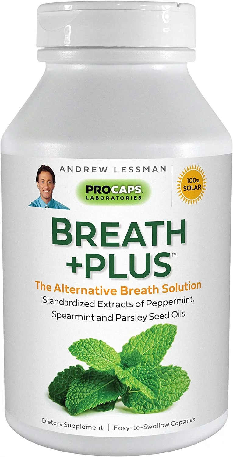 ANDREW LESSMAN Breath Plus 180 Softgels - Natural Breath Freshener, Helps Eliminate Odors from Food, Smoking, Morning Breath from The Inside Out, with Peppermint & Spearmint. Easy to Swallow Softgels