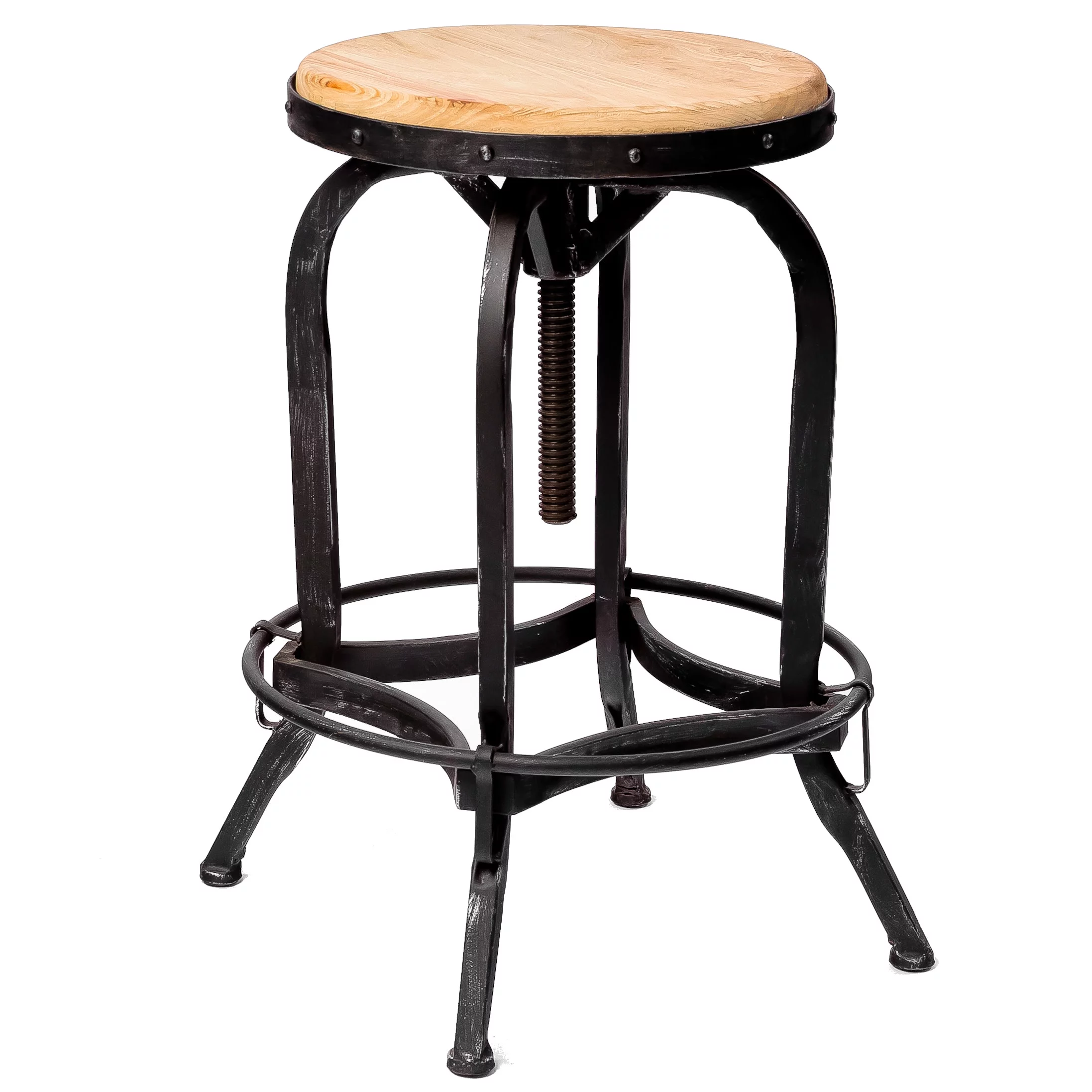 GDF Studio Eulah Modern Industrial Fir Wood Adjustable Swivel Barstool, Natural and Black Brushed Silver