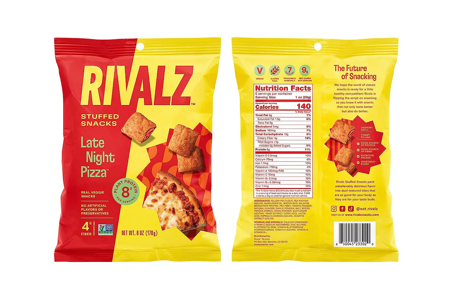 Rivalz Late Night Pizza Stuffed Snacks - Delicious & Nutritious Veggie Snack Bites - Vegan, Gluten Free, & Non-GMO - Zero Added Sugar and Plant-Based Protein - Healthy Snacks for Adults and Kids