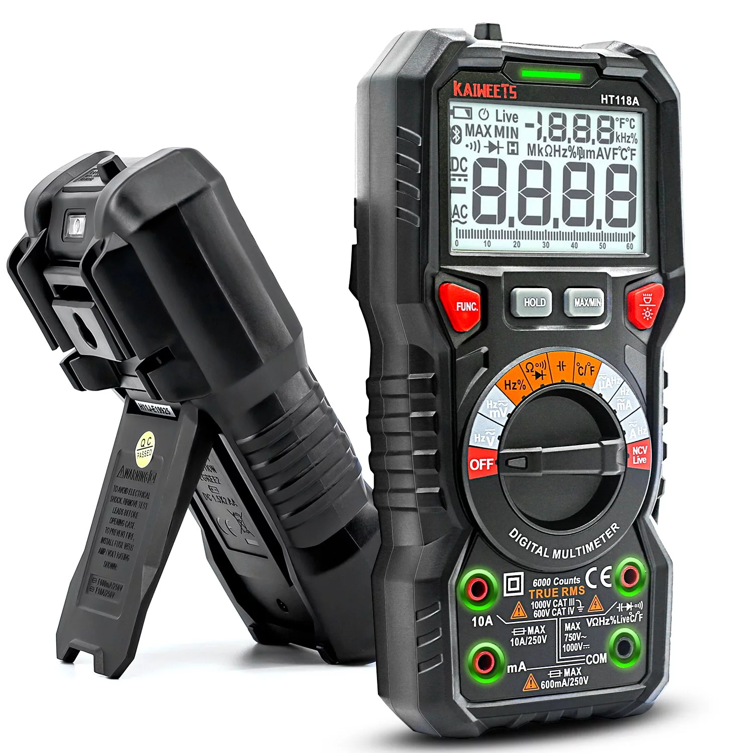 KAIEETS Digital Multimeter Tester Auto-Ranging TRMS 6000 Counts Measuring Amp Volt Capacitance Temperature Ohm Frequency