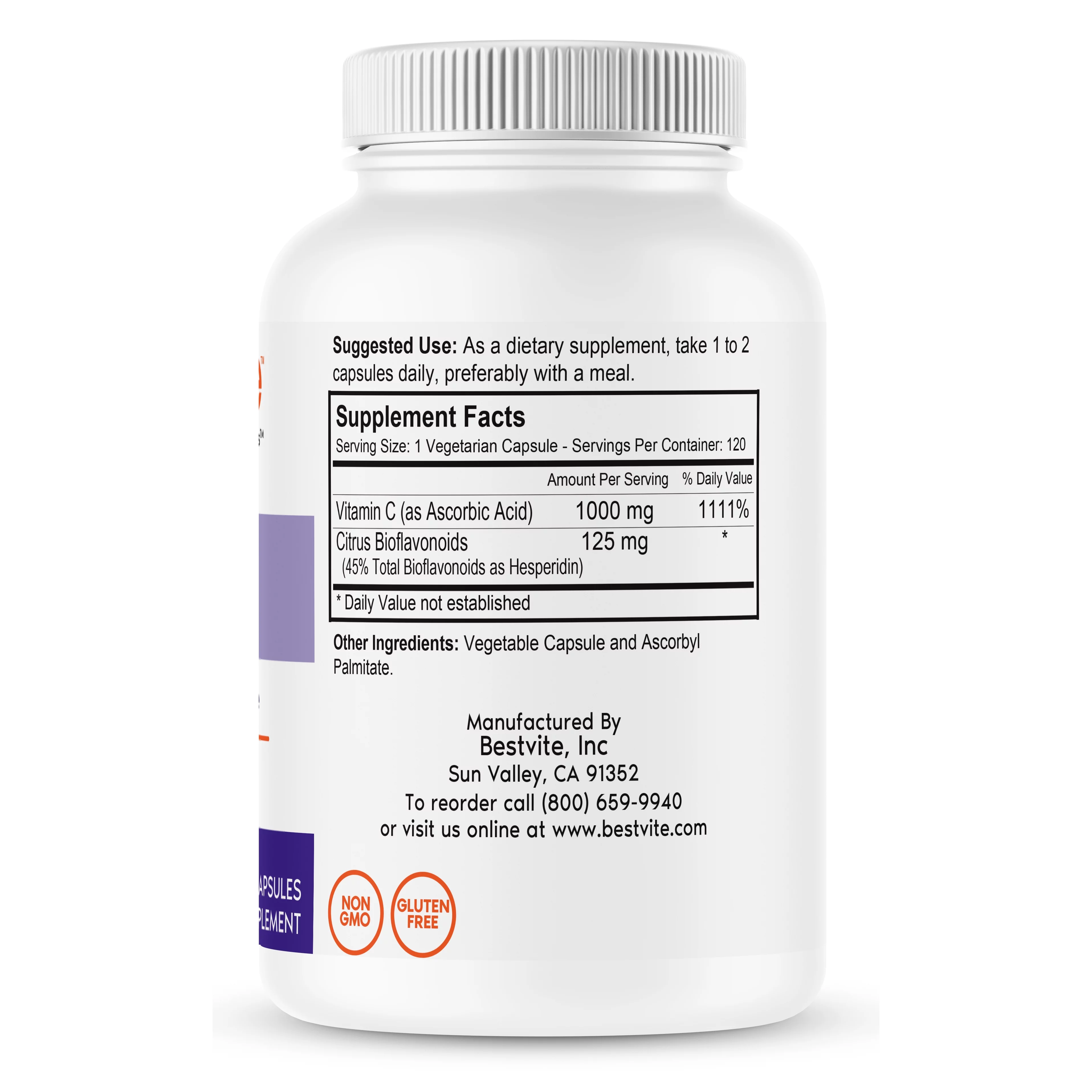 Vitamin C 1000mg (360 Vegetarian Capsules)(120 x 3) with Citrus Bioflavonoids - No Stearates - No Gelatin - Vegan - Non GMO - Gluten Free