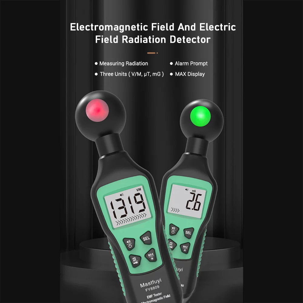 Mastfuyi FY8809 EMF Meter Digital Electromagnetic Field Tester Hand-held Electric Field Radiation Detector with Flashlight Sound- Alarm LCD Backlight Display for Office Home EMF Inspections