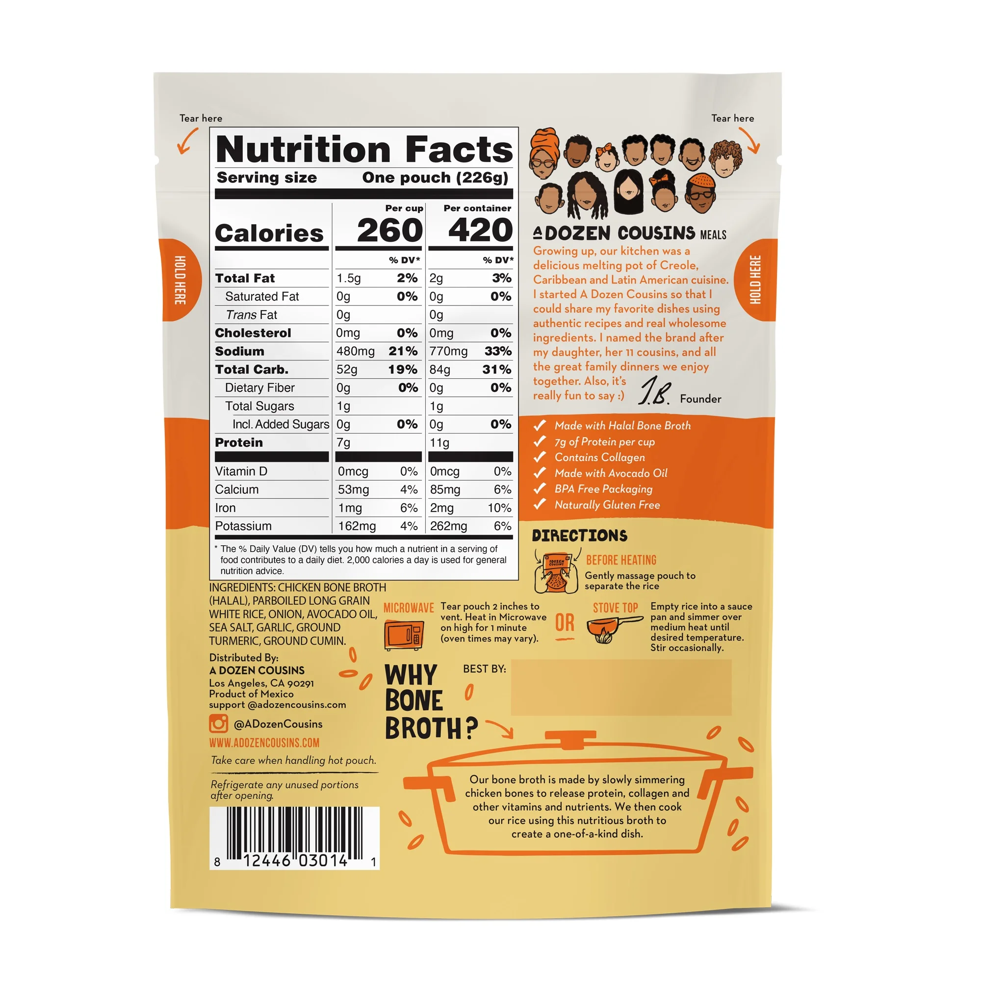 A Dozen Cousins Yellow Spanish Rice Cooked in Bone Broth, (6 pack) 8 oz Pouch