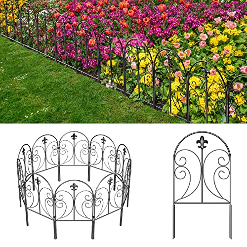 Skcoipsra Decorative Garden Fence 10 Pack, 24in(H) x 10ft(L) Animal Barrier Fence, Rustproof Metal Fencing for Yard, Dog Rabbits Wire Section Garden Edging Border for Yard Patio, Arched