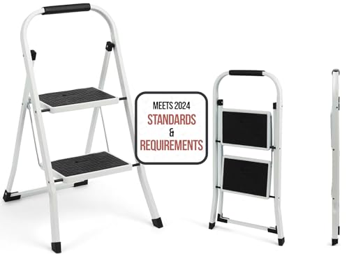 Simpli-Magic Step Ladder, 2 Step Stool Ergonomic Foldable with Wide Anti-Slip Pedal, Multi-Use for Household, Kitchen and Office (350 LBS Capacity)