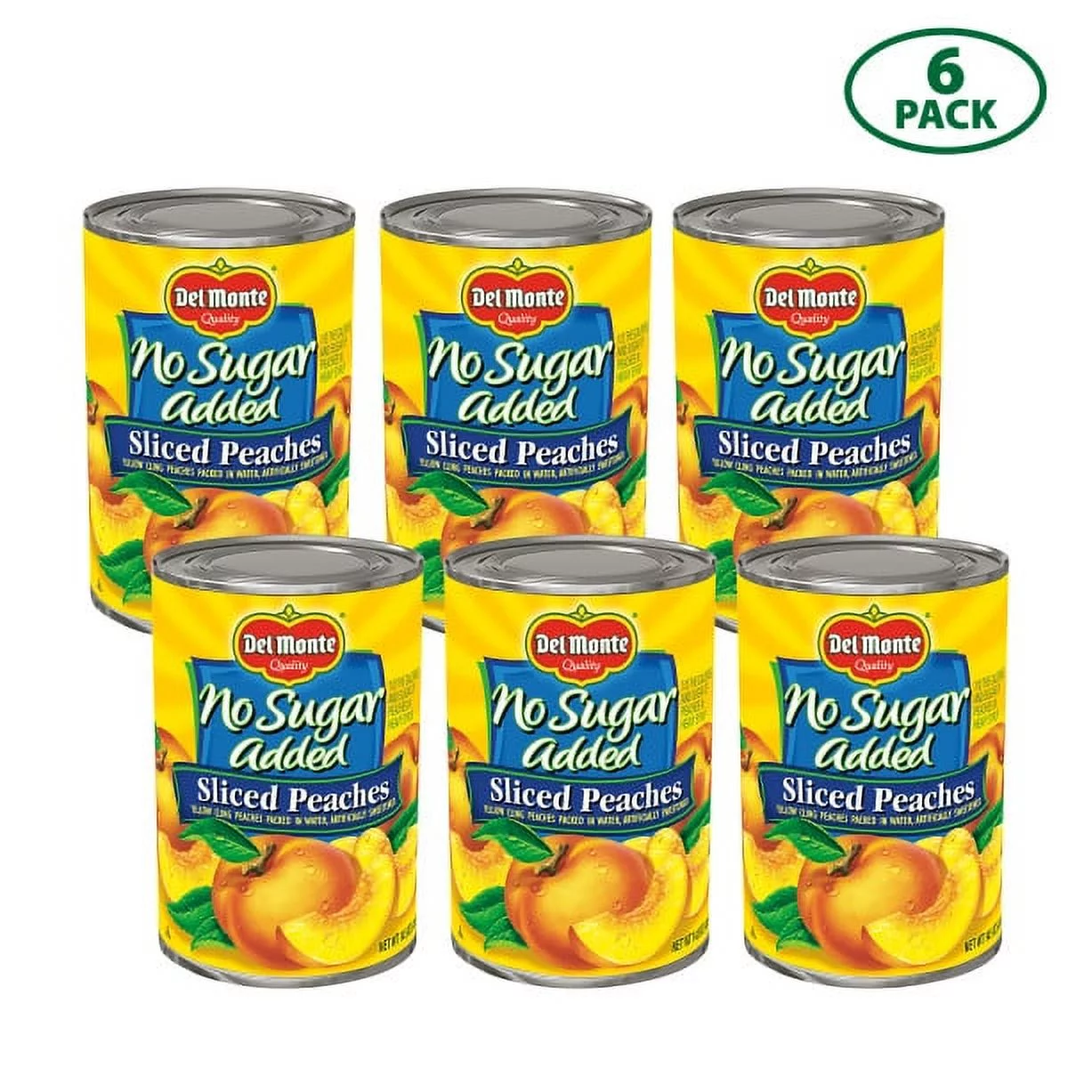 (6 Cans) Del Monte Sliced Peaches, No Sugar Added, 14.5 oz Can