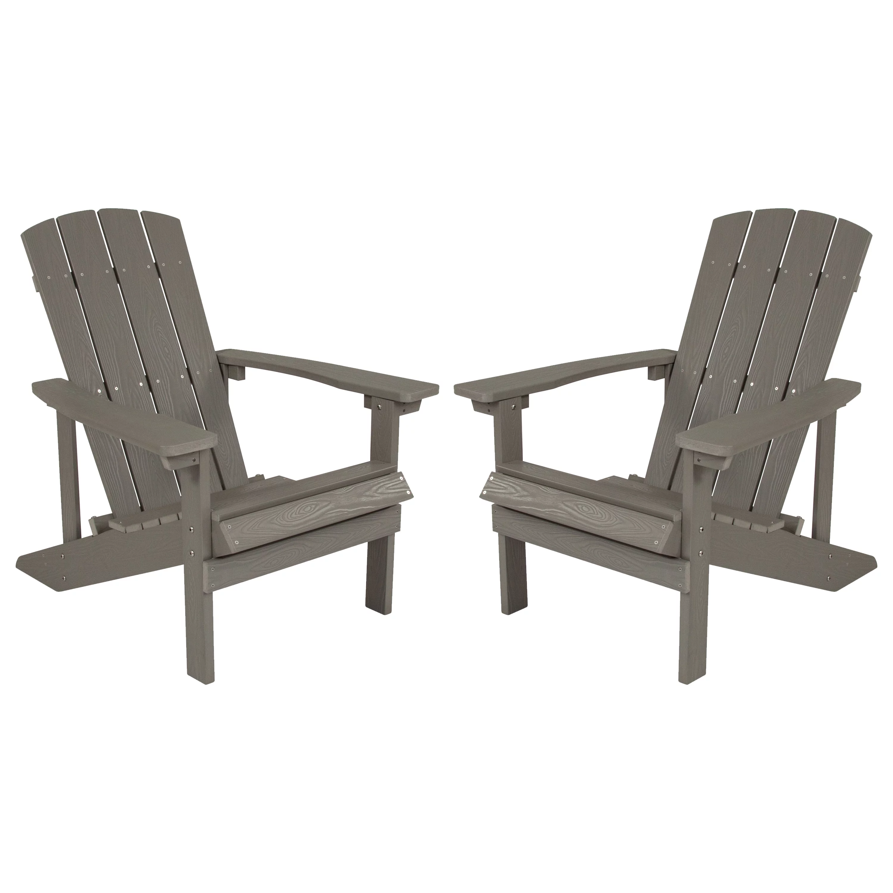 Emma + Oliver Set of 2 Outdoor Gray All-Weather Poly Resin Wood Adirondack Chairs