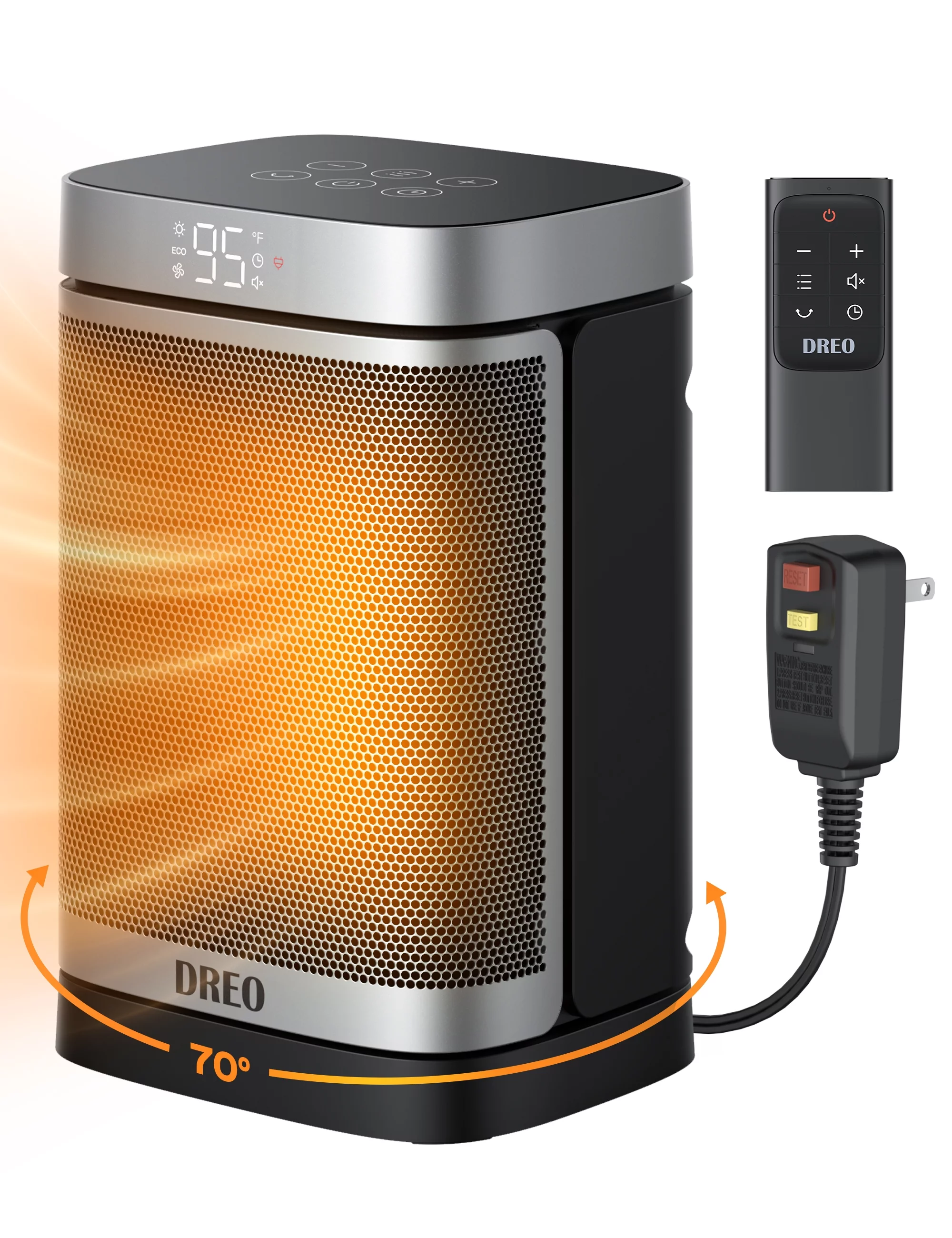 Dreo Space Heater, 2023 Upgraded for Bathroom and Indoor, Portable 1500W Ceramic Electric Heater, 40-95°F Digital Thermostat, 70°Oscillating, 5 Modes, Remote, 12h Timer, with ALCI Safety Plug