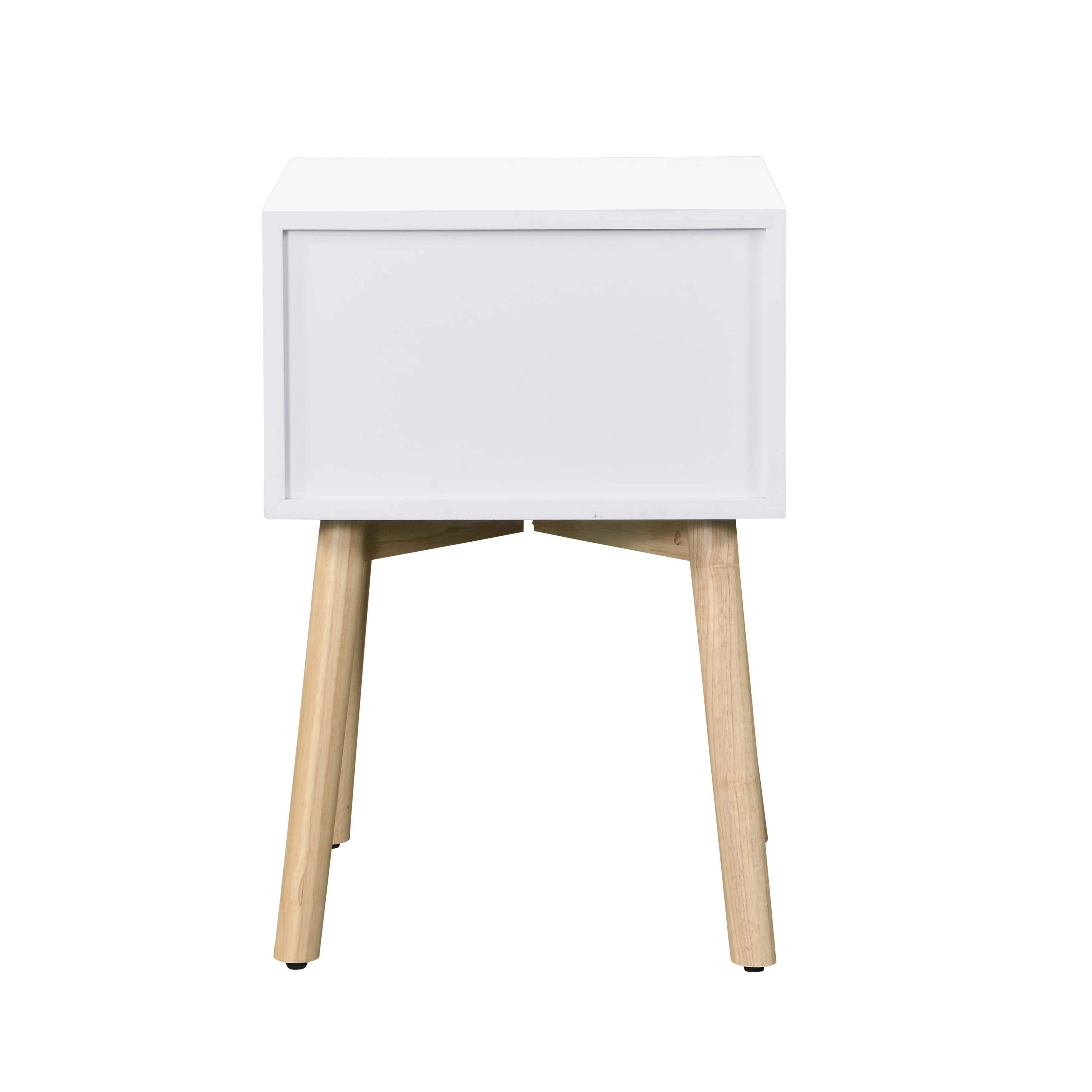 Bedside Table with 2 Drawers and Rubber Wood Legs - Mid-Century Modern Storage Cabinet for Bedroom Living Room Furniture White