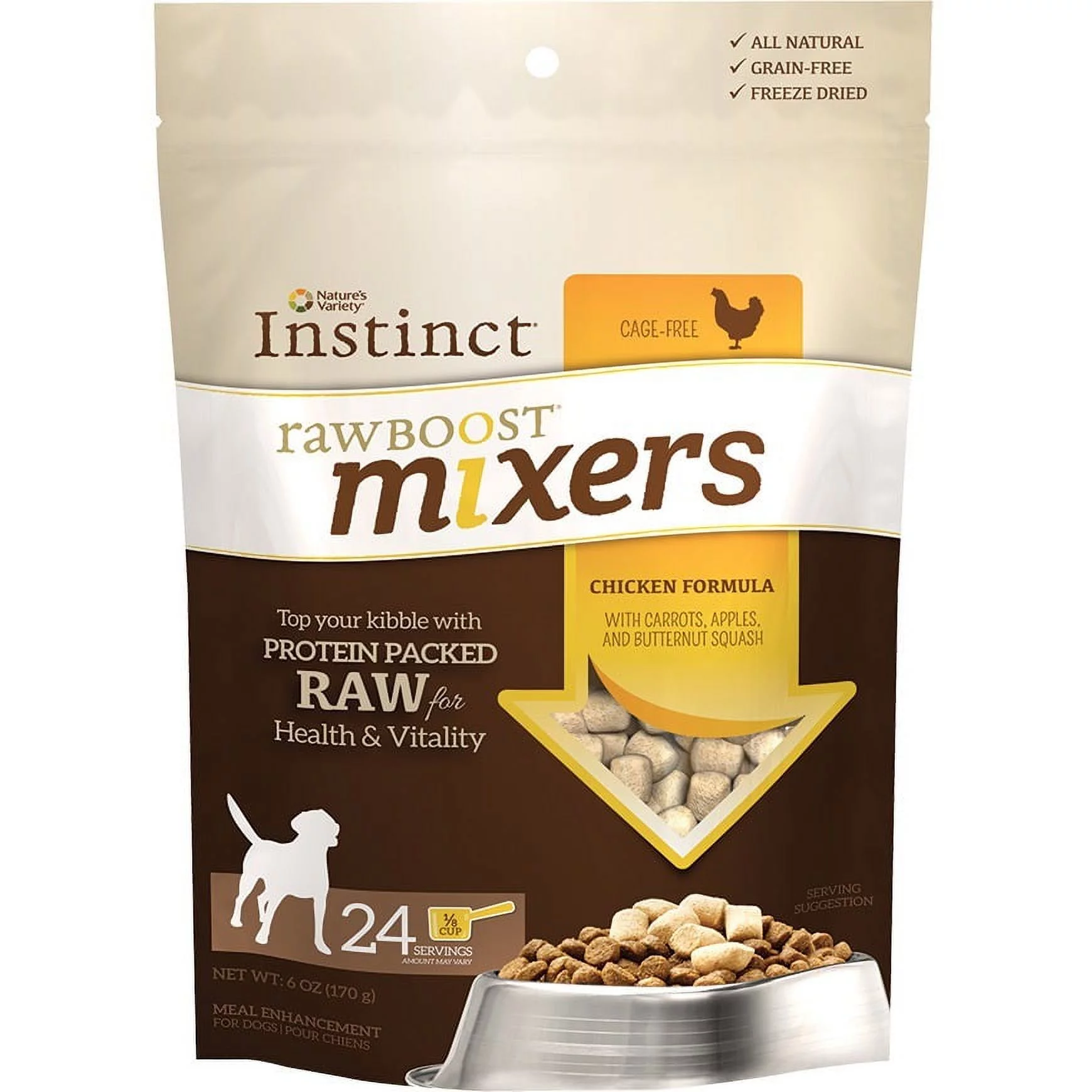 Instinct Freeze Dried Raw Boost Mixers Grain-Free Cage-Free Chicken Recipe All Natural Dog Food Topper by Nature's Variety, 6 oz. Bag