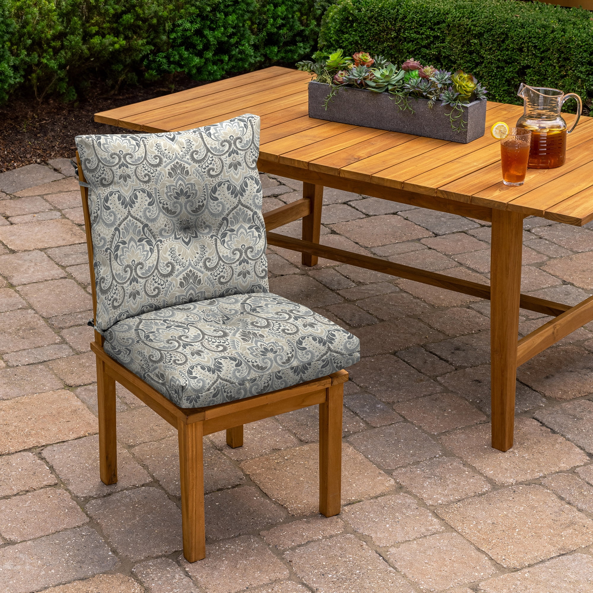 Arden Selections Outdoor Plush Modern Tufted Blowfill Dining Chair Cushion 21 x 40 , Neutral Aurora Damask