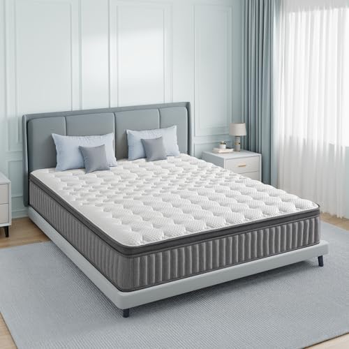 LIKIMIO 12 Inch Full Size Mattress in a Box, Gel Memory Foam Zoned Hybrid with Cool Ice Silk Cover, Reinforced Edge Individually Pocket Springs, Zero Motion, Medium Firm, SG Made, CertiPUR-US