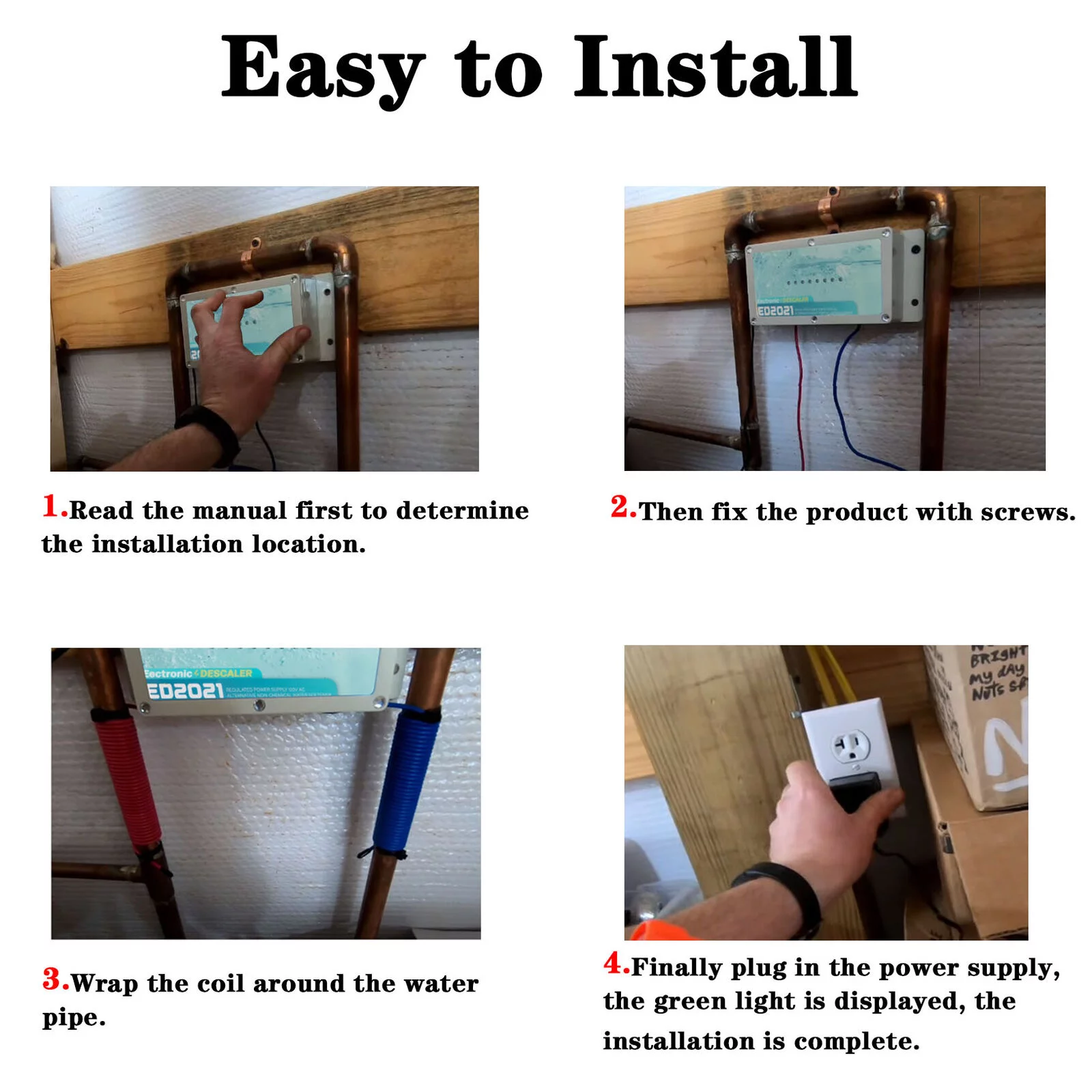 Fundyliue ED2021 Electronic Water Descaler System Alternative Salt Free Water Softener For Whole House Reduces Limescale Prevent Deposits Build-up Hard Water
