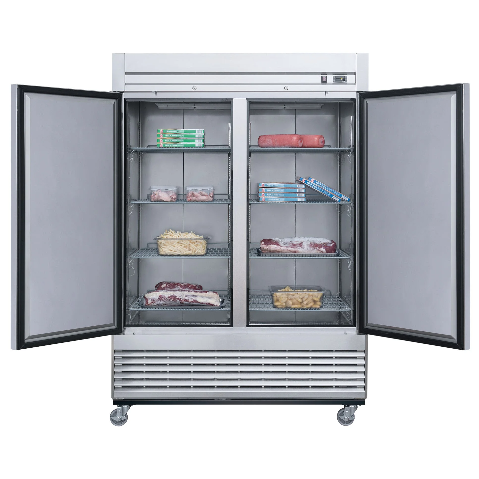 55 in. Auto-Defrost Two Door Commercial Upright Reach-in Freezer in Stainless Steel 40.7 Cu. Ft.