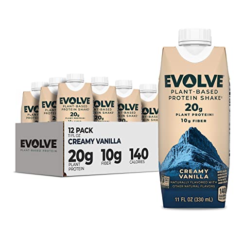 Evolve Plant Based Protein Shake, Double Chocolate, 20g Vegan Protein, Dairy Free, No Artificial Sweeteners, Non-GMO, 10g Fiber, 11 Fl Oz (Pack of 12) - (Formula May Vary)