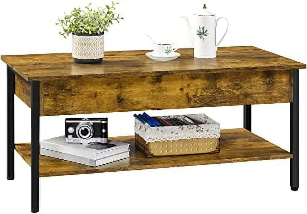 TJUNBOLIFE Industrial Lift Top Coffee Table with Hidden  Compartment  Rustic Wooden Central Table  41 in Center Cocktail Table for Living Room/Reception Room  Gray