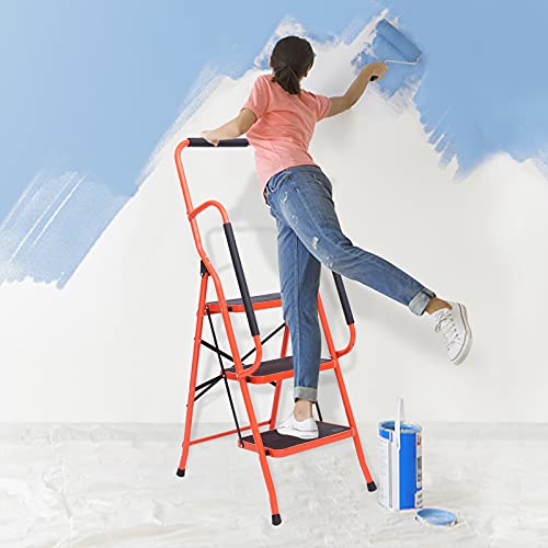 LUISLADDERS 2 Step Ladder with Handrails, Folding Step Stool with Widened Anti-Slip Pedal, 500lbs Lightweight Step Ladder 2 Step Folding, Multi-use for Home Kitchen Pantry Office, Black