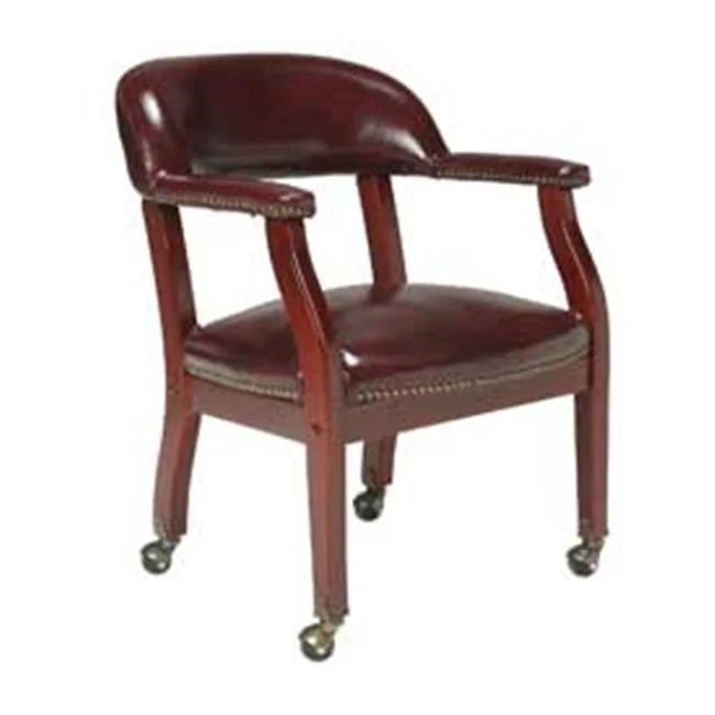 Boss Conference Chair with Arms & Casters - Vinyl - Burgundy