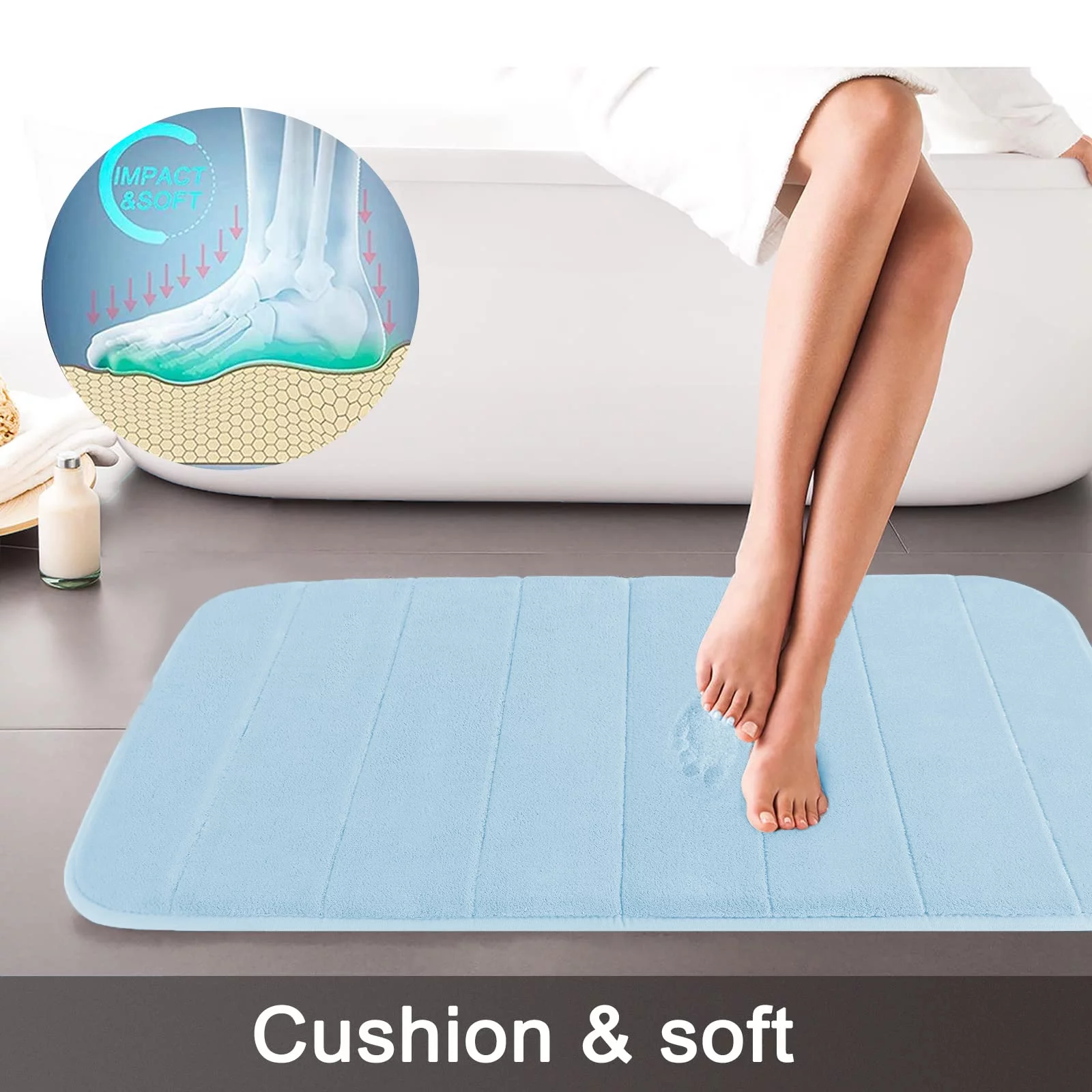 FOINWER Bath Mat Set, Bathroom Rugs for 3 Pieces, Toilet Mats, Soft Comfortable, Water Absorption, Non-Slip, Thick, Easier to Dry for Floor Mats, Cambridge Blue